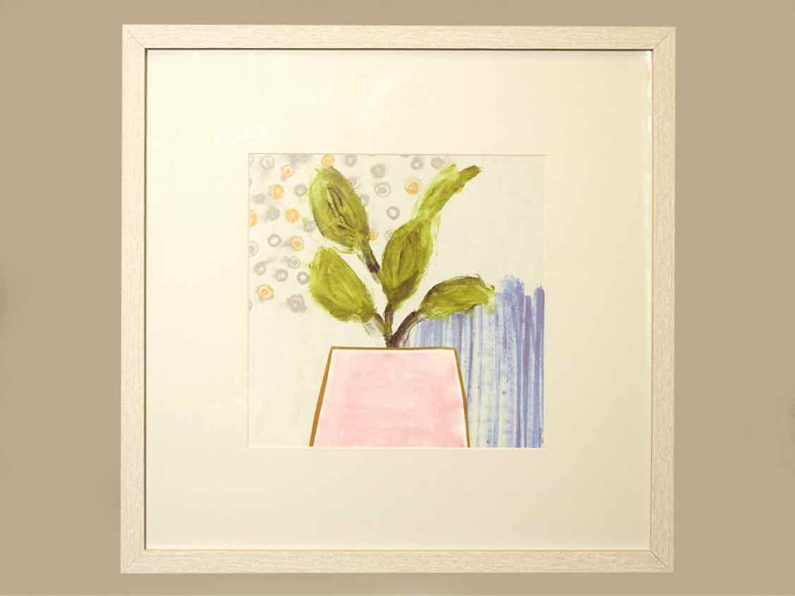 "Native Bud II" Matted Print in Whitewashed Textured Frame