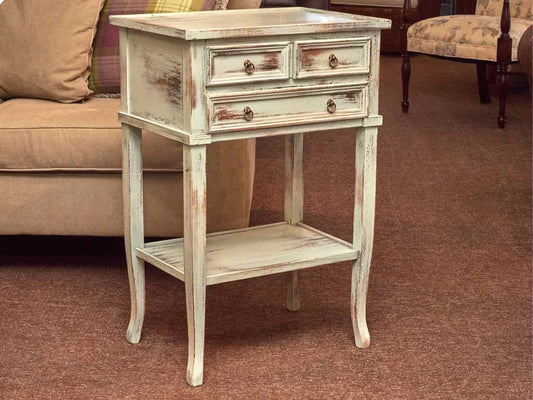 Aqua Distressed Finish Side Table with 3 Drawers & Shelf