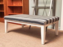 Blue Striped Fabric White Finish Legs Ottoman