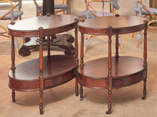 Pair Of Drexel Heritage Mahogany Oval  1 Drawer&  Lower Shelf Side Tables