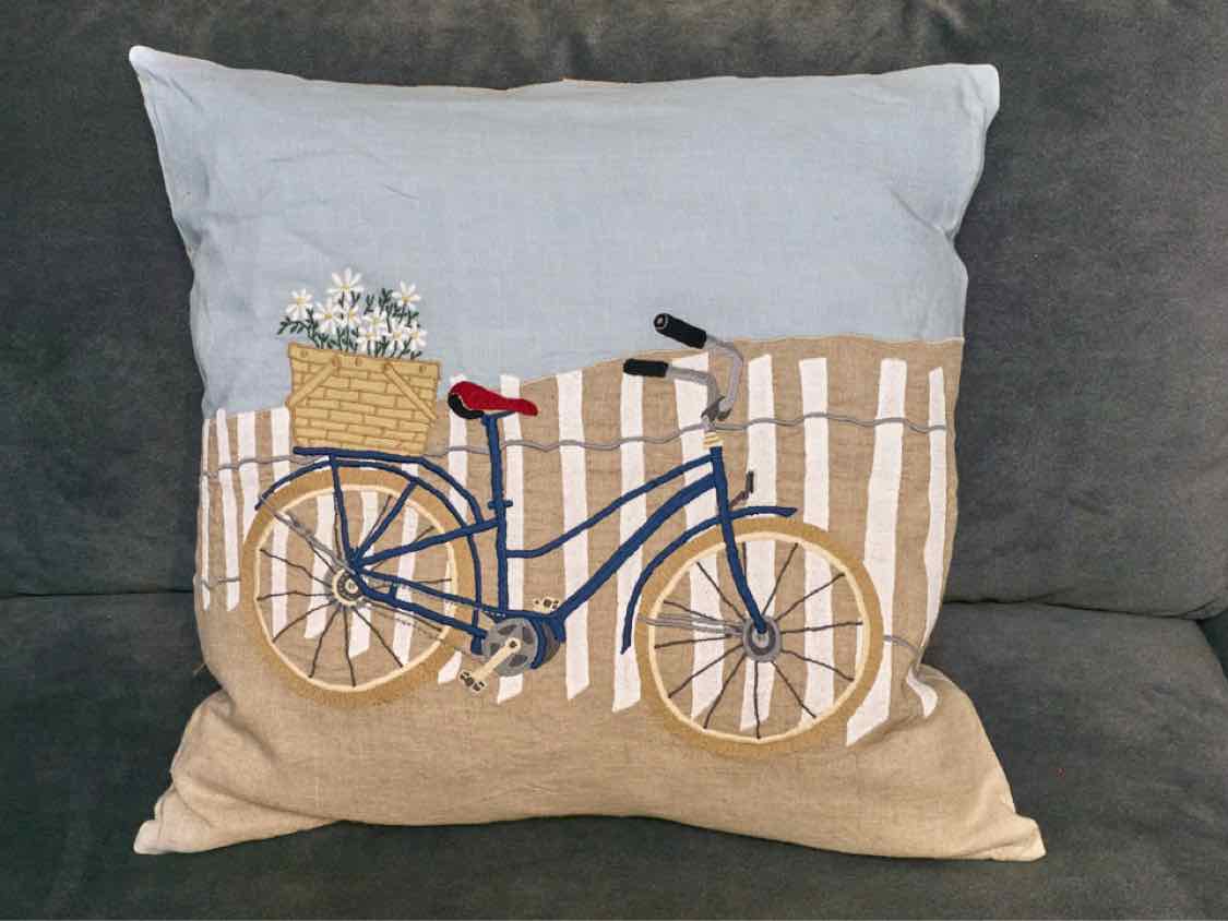 Beach Cruiser Bicycle Embroidered On Linen Accent Pillow