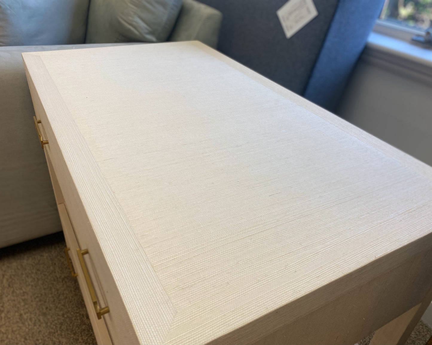 Pair of Mitchell Gold + Bob Williams Grasscloth Nightstands in White Finish
