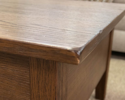 Pottery Barn Cocktail Table in Dark Finish Oak with Drawer