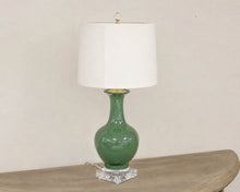 Pine Green Porcelain Table Lamp with Acrylic Base & Finial