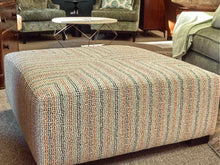 Square Ottoman in Navy, Rust, Grey & White Fabric