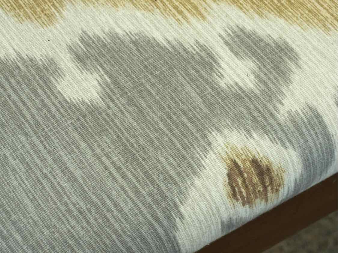 Set of 10 Mahogany Dining Chairs with Ikat Seats in Grey, Tan & Cream