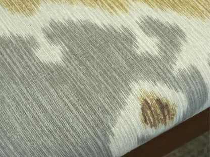 Set of 10 Mahogany Dining Chairs with Ikat Seats in Grey, Tan & Cream