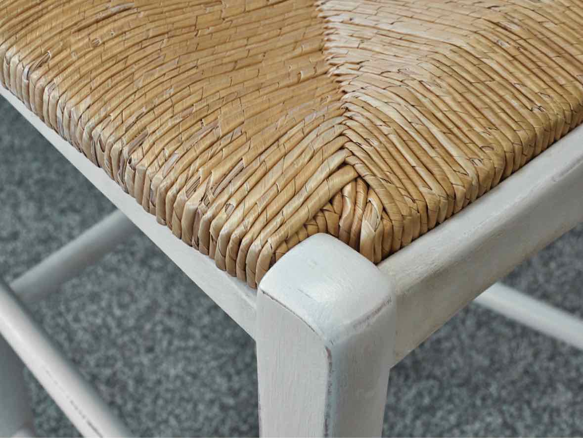 Set of 3 Ballard Designs Lemans Counter Stools in Cream with Rush Seats