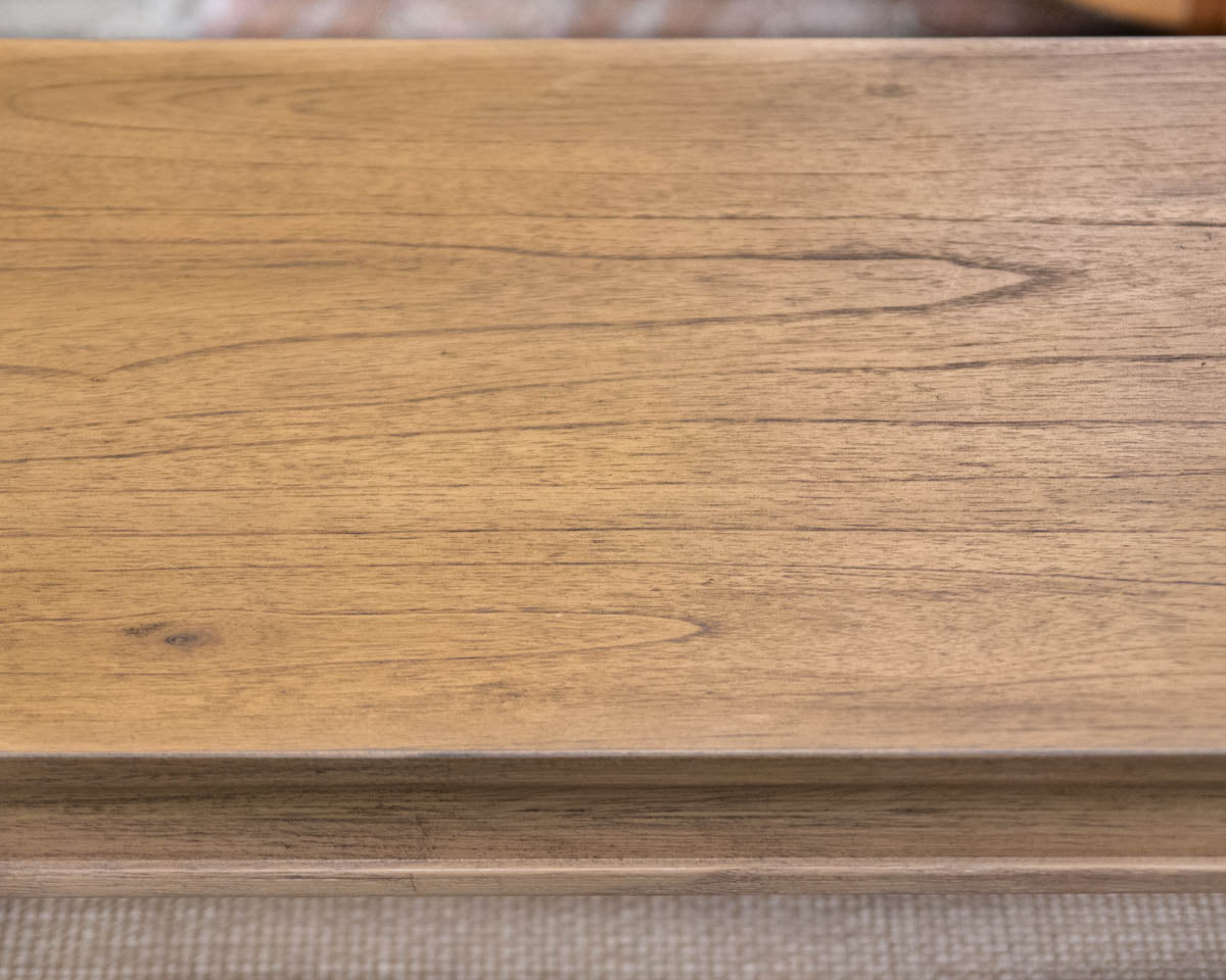 Arhaus Console with Open Shelves in Light Finish Oak and Rattan
