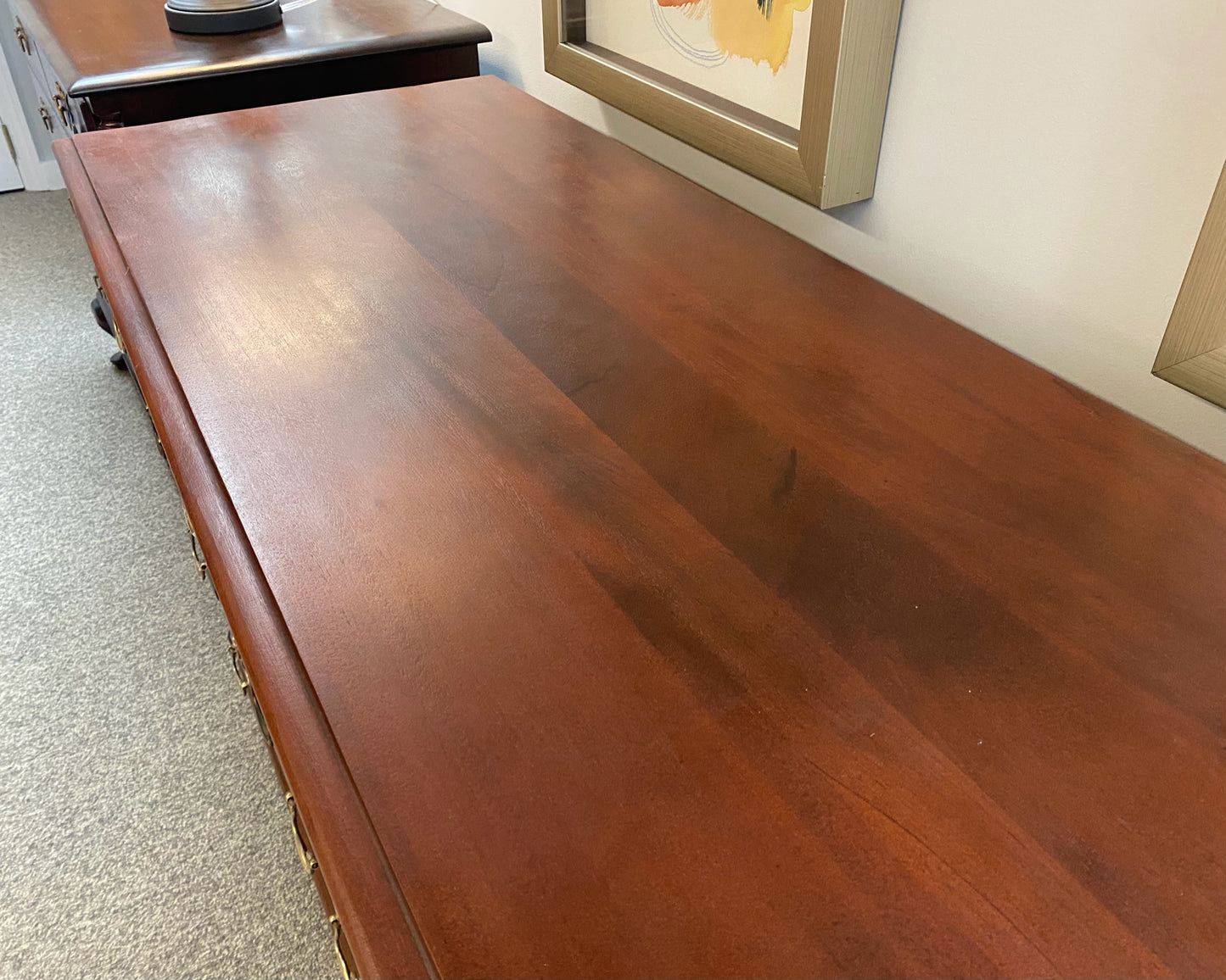 Mahogany 9 Drawer Dresser with Chippendale Brass Handles