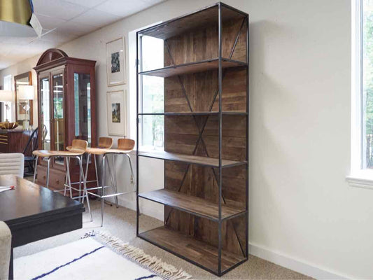 Industrial Metal & Wood Four Shelf Bookcase