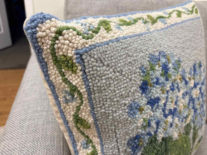 Blue Hydrangea Hooked Wool Pillow