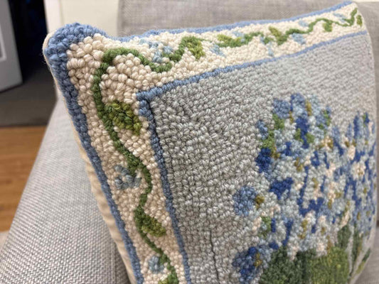 Blue Hydrangea Hooked Wool Pillow