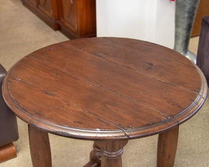 Fremarc English Distressed Round  Wood Side Table