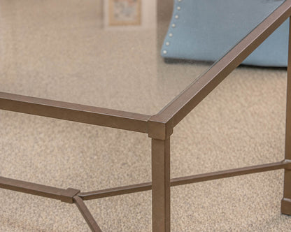 Rectangular Antiqued Brass Cocktail Table W/ Glass Top