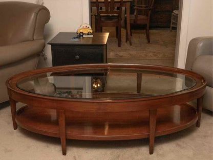 Henredon Mahogany Glass Top Oval Cocktail Table