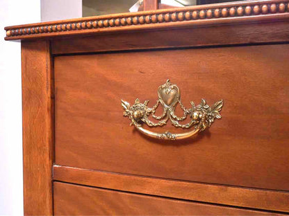 Antique Tiger Maple 3 Drawer Chest With Brass Handles & Mirror