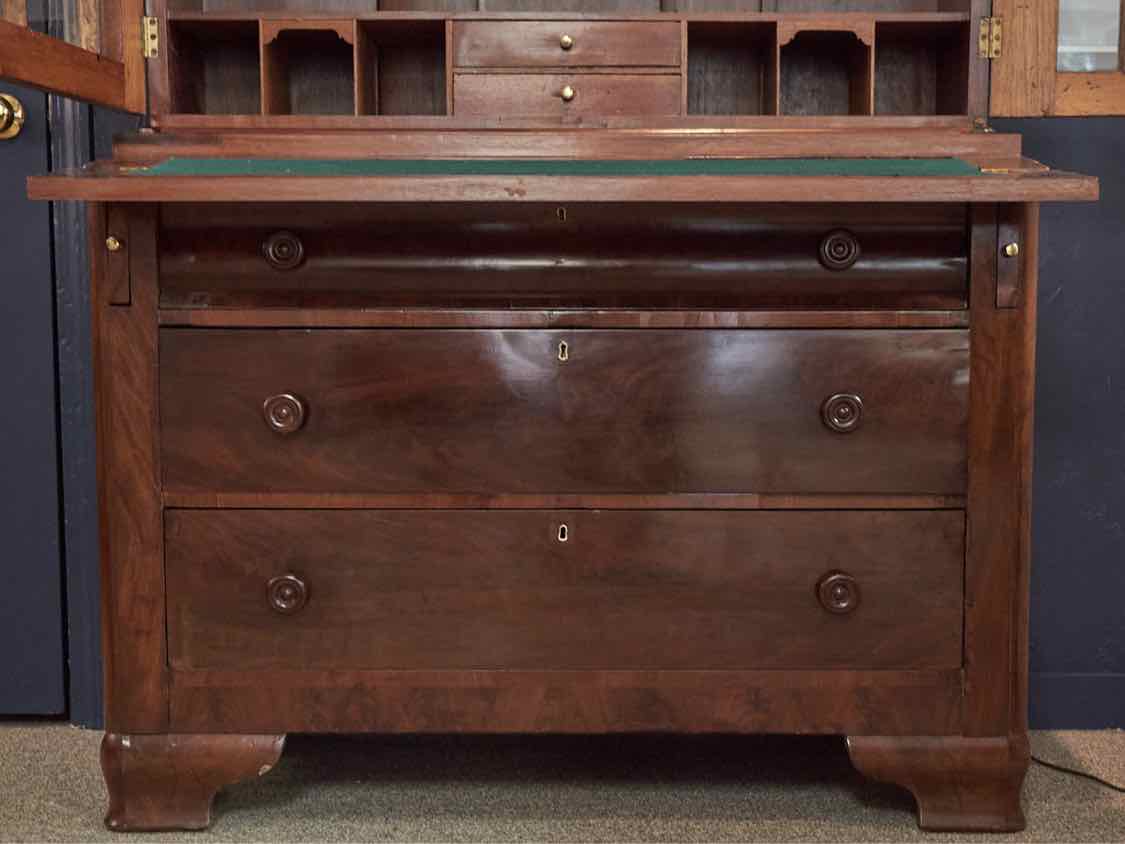 Two Piece Mahogany Empire Style Secretary Desk Circa 1900's