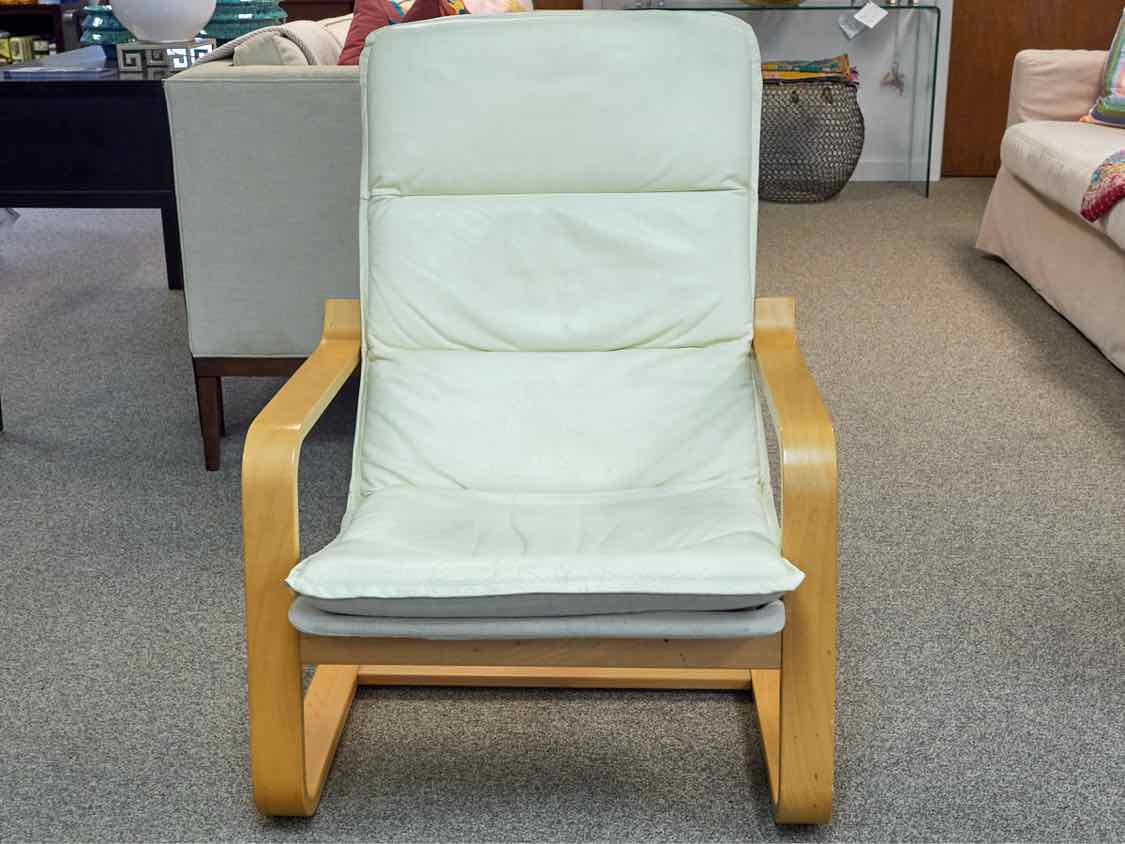 Contemporary Light Wood Frame Leather Chair and Ottoman