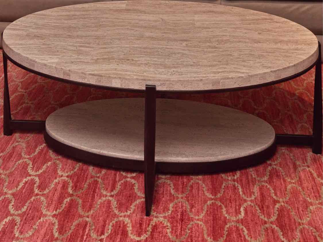 Bernhardt 'Ovalada'  Travertine Cocktail Table with Shelf