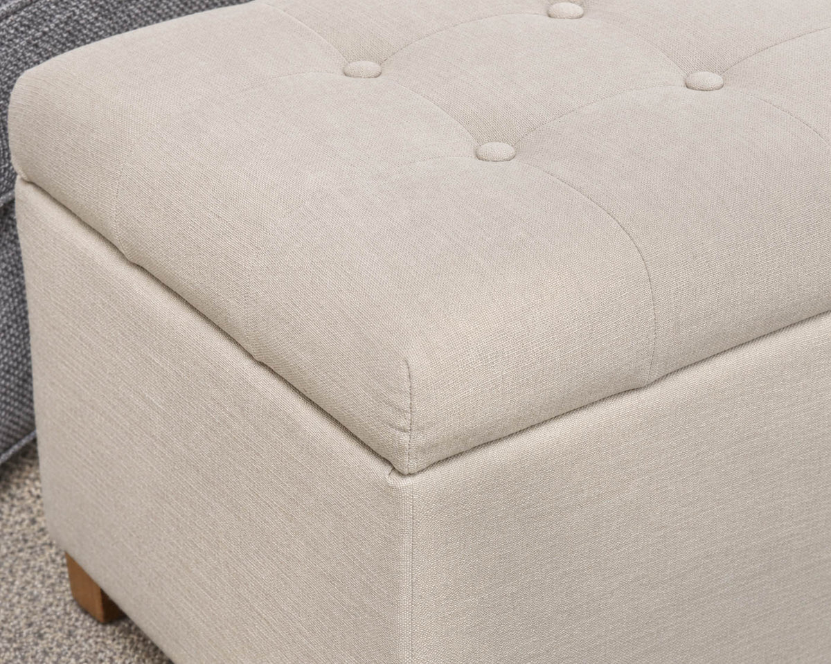 Button Tuffled Storage Ottoman in Ivory