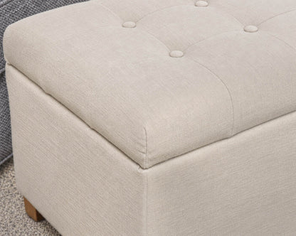 Button Tuffled Storage Ottoman in Ivory