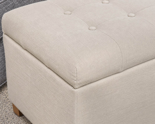 Button Tuffled Storage Ottoman in Ivory