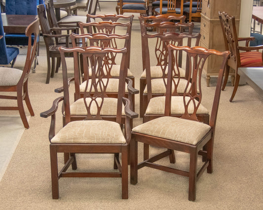 Set of Eight Solid Mahogany Chippendale Dining Chairs