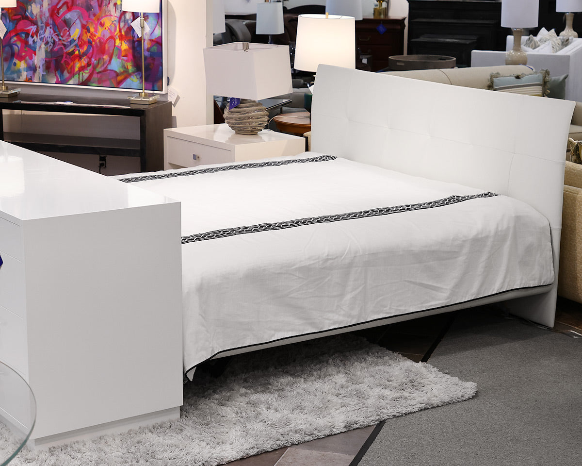 White Leather Contemporary King Bed Frame