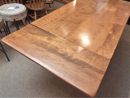 Maple Extension Dining Table With (2) Pull Out Leaves On Trestle Base