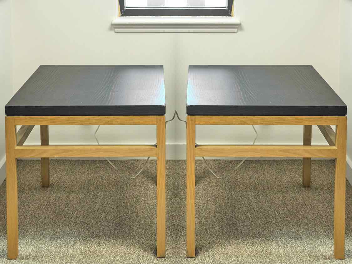 Pair of MG+BW  Oak Black Top Side Tables with Stained Base
