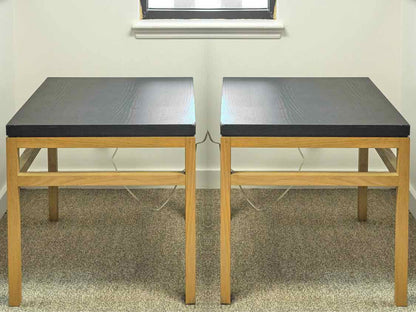 Pair of MG+BW  Oak Black Top Side Tables with Stained Base
