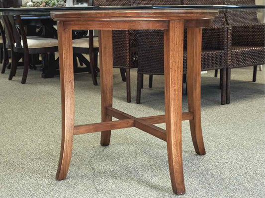 Crate & Barrel Glass Dining Table with Wood Pedestal  Base