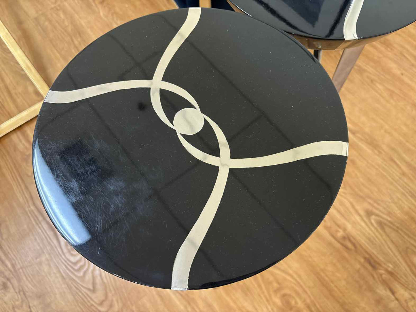 Caracole Pair of Black Lacquer Side Tables