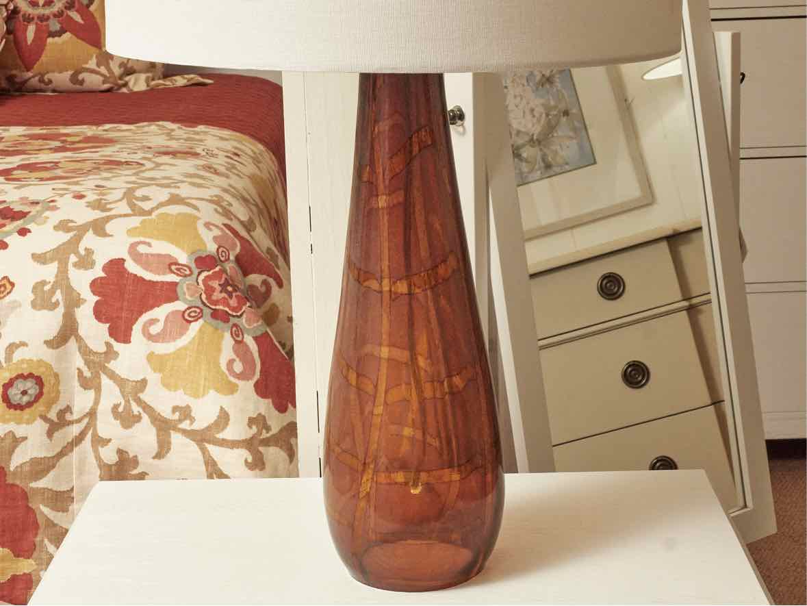 Hand Blown Sienna Amber Glass With White Linen Shade Table Lamp