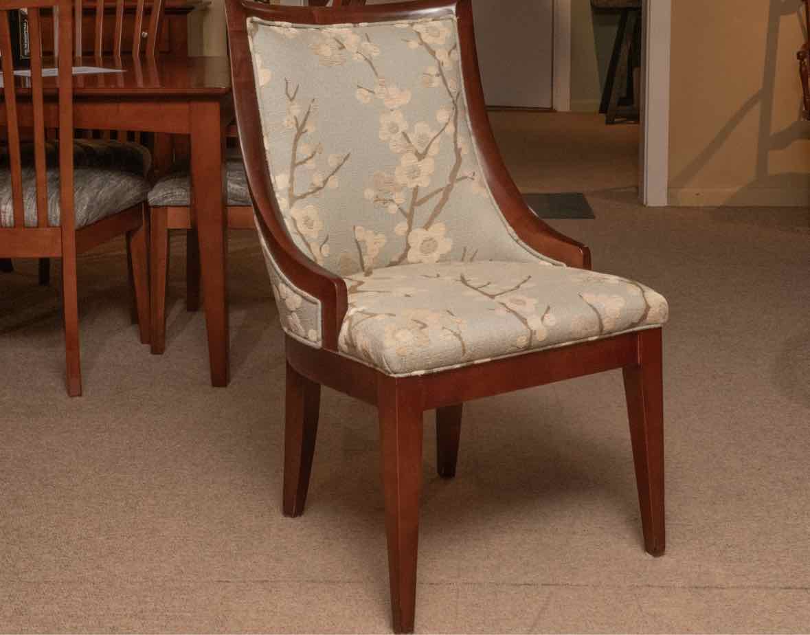 Pair of Transitional Slope Arm Cherry Blossom Motif Dining Chairs