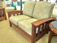 Pompanoosuc Mills Loveseat w/Dark Walnut Frame in Grey Toned  Upholstered Fabric