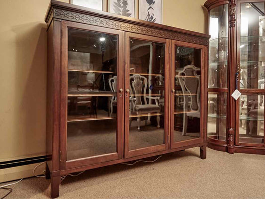 Mahogany Lawyer's 3 Glass Door Bookcase with Wood Shelves