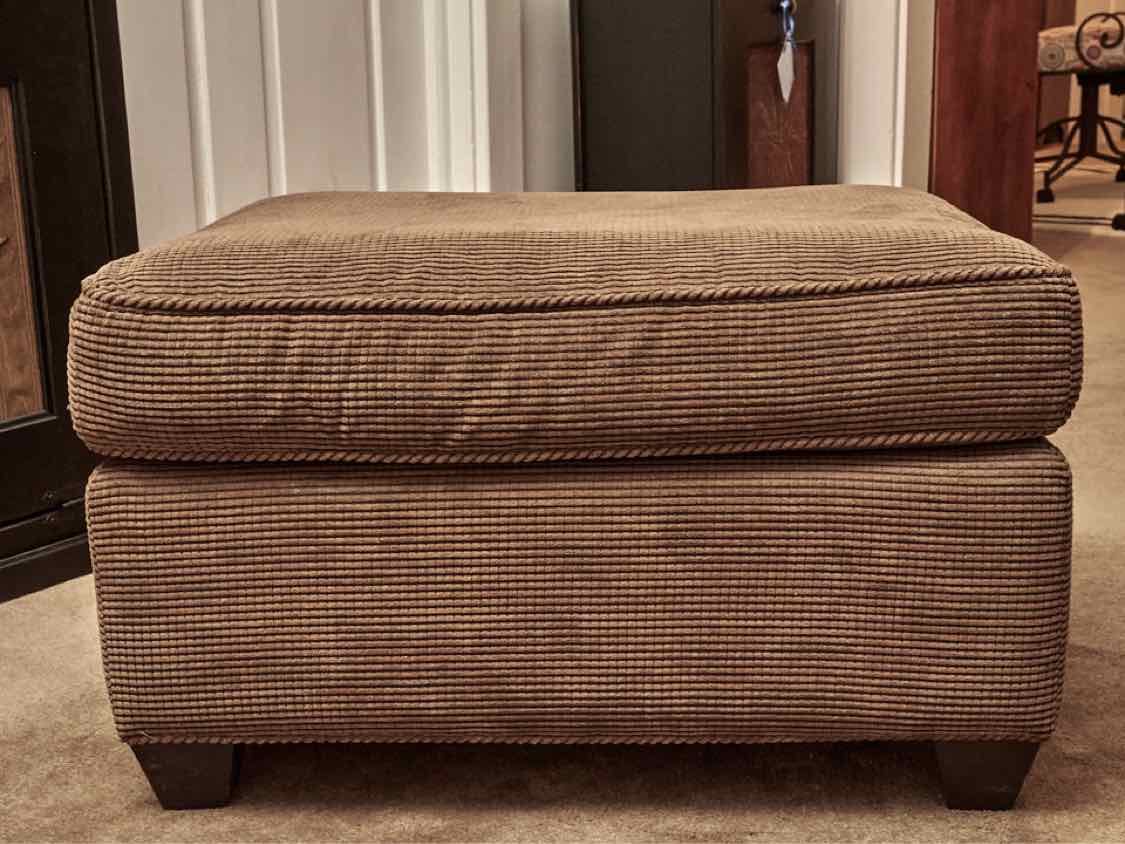 Crate & Barrel Olive Brown Corduroy Upholstered Chair with Matching Ottoman