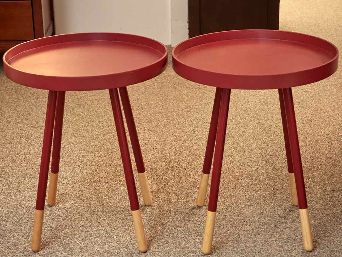Pair of Round Red Side Tables