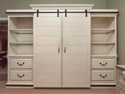 Magnussen White Wall Display Cabinet with Sliding Barn Doors