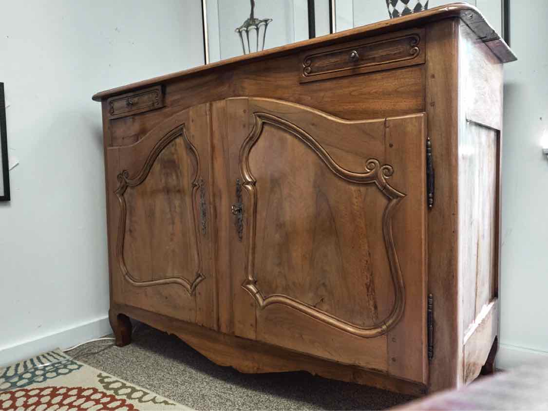 Antique Elm 2 Door Sideboard with 2 Small Drawers from France