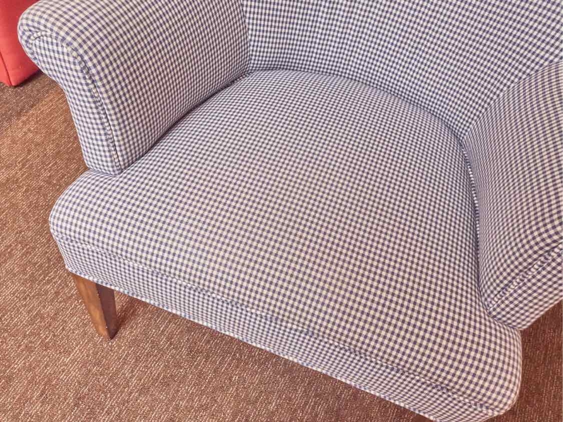 Blue & White Gingham Upholstered Arm Chair