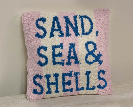 Sand Sea & Shells Hooked Accent Pillow