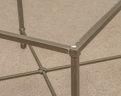 Pair of Antiqued Brass Square Side Tables W/ Glass Tops