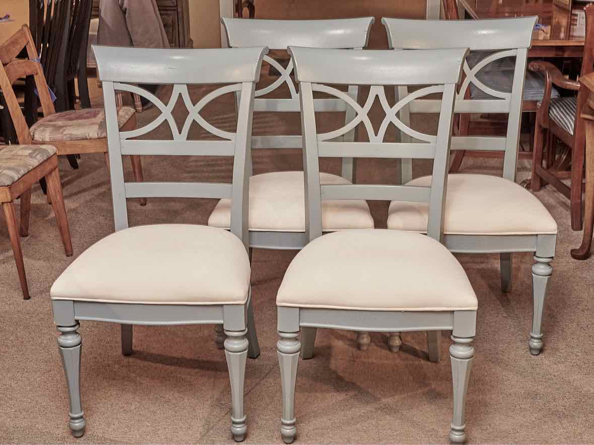 Set Of 4 Stanley 'Sea Watch Blue'' Finish White Muslin Cushions Dining Chairs