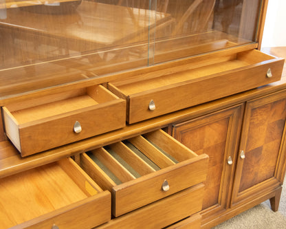 RWay Walnut  MCM 2 Piece Hutch with Sliding Glass Doors