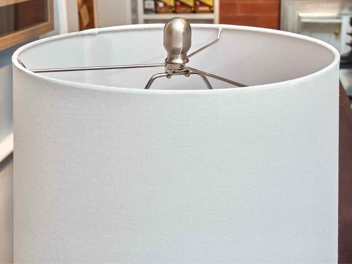 Chrome Floor Lamp With White Linen Shade