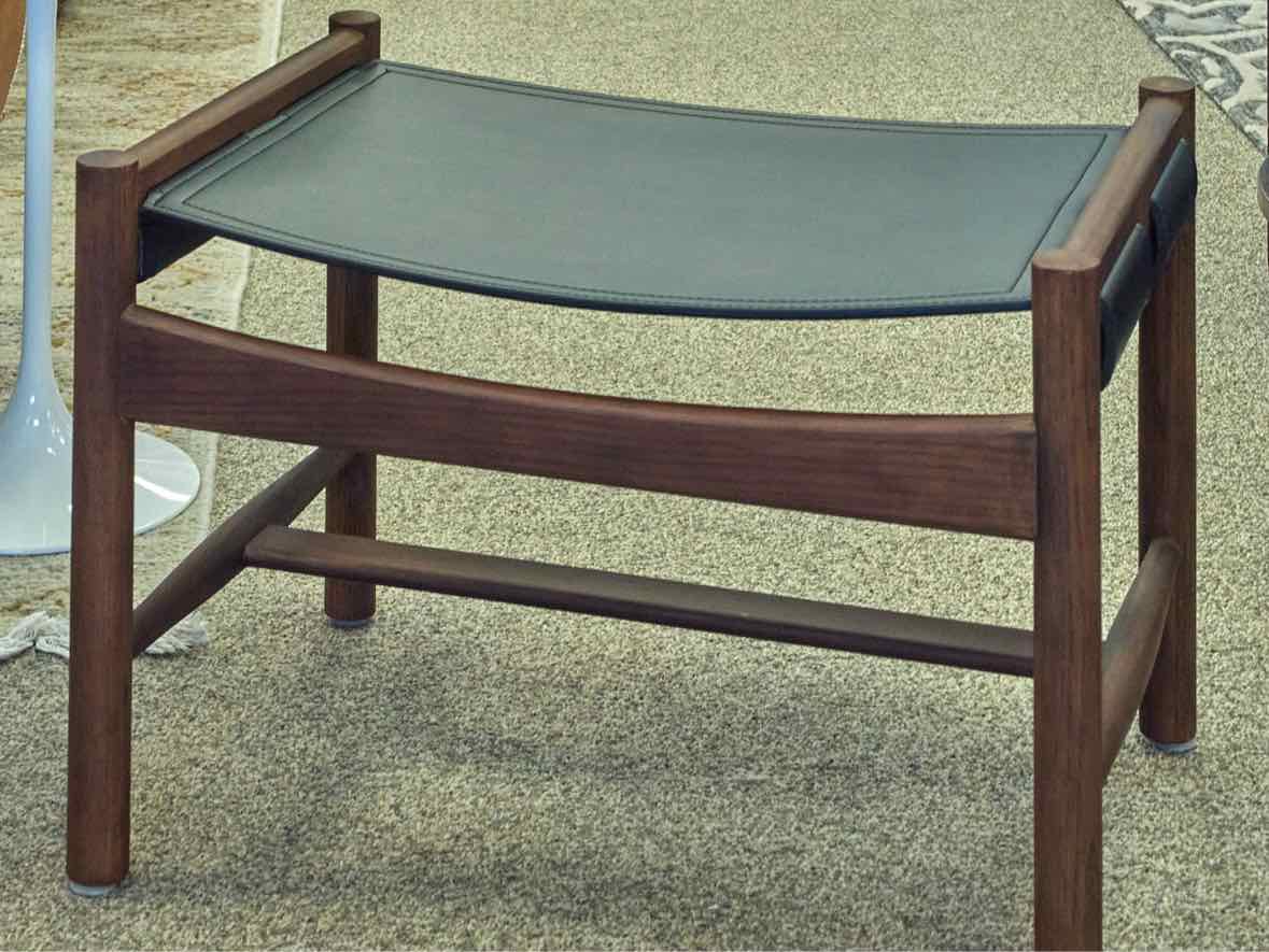 Walnut  Stool with Black Leather Top