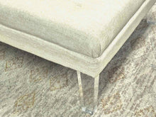 Gold & Ivory Button Square Ottoman with lucite Legs